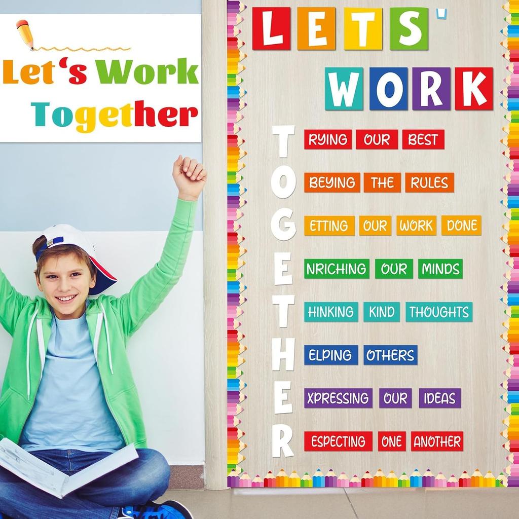 Motivational Bulletin Board Decorations for Classroom Let's Work Together Wall piration Door Decor Colorful Pencil Cutouts for Back to School