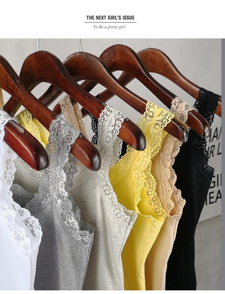 2020 Summer Women's Korean Style Slim Fit Lace Spaghetti Strap Tank Top - Solid Color, Sexy, and Slimming