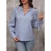 Spring and Autumn New Fashion Women's Stand Collar Tie Button Striped Long Sleeve Shirt
