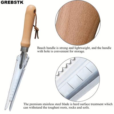 1 Stück, Garten-Unkrautjätwerkzeug, Schaufel mit Buchengriff aus Edelstahl zum Jäten, Kultivieren, Umpflanzen, Graben, Messen.