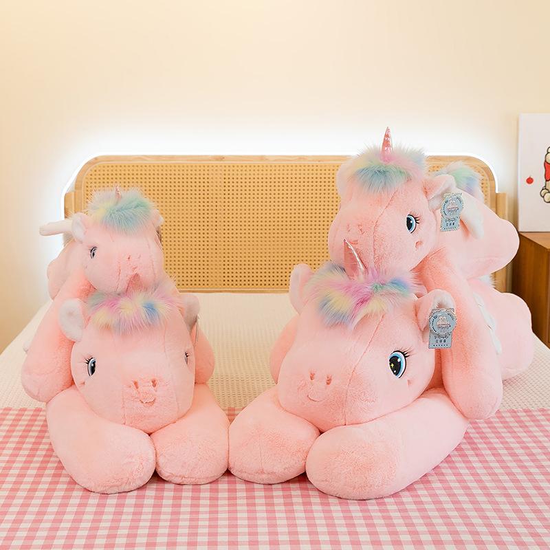 Rainbow Unicorn Pony Girl Doll Children's Plush Toy Doll Sleeping with Pillow Birthday Gift