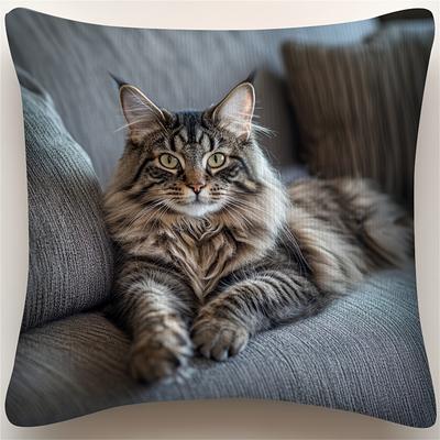Vintage Maine Coon Cat 45x45cm Pillow Cover 100% Polyester with Invisible Zipper Pillowcase Decorative Cushion Case Home Decor