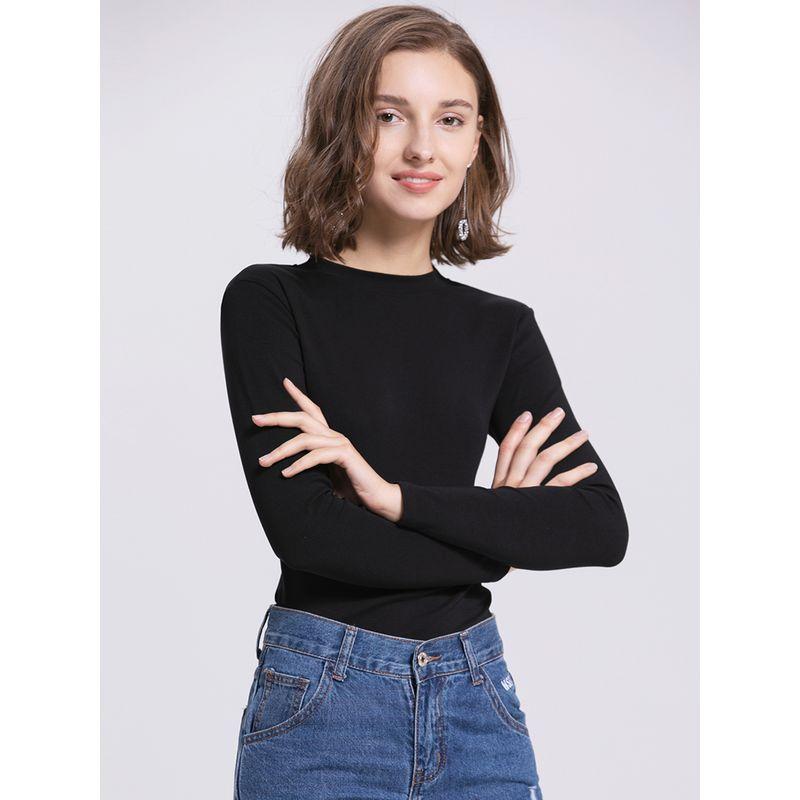 Celebrity Style 2025 Spring and Autumn Fashion Simple All-Match Long Sleeves T-shirt Female Pure Cotton Silm Slim Looking Bottoming Shirt New Arrival