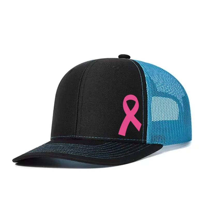 Pink Ribbon Printed Adjustable Baseball Cap Classic Snapback Dad Hat Breathable Trucker Mesh Hat Golf Fishing Outdoor Sun Cap