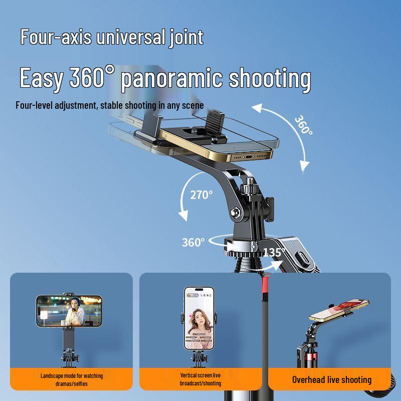 1.8m Anti-Shake Gimbal Selfie Stick Tripod for Mobile: 360° Rotation, Ideal for TikTok Live Streaming and Handheld Shooting.