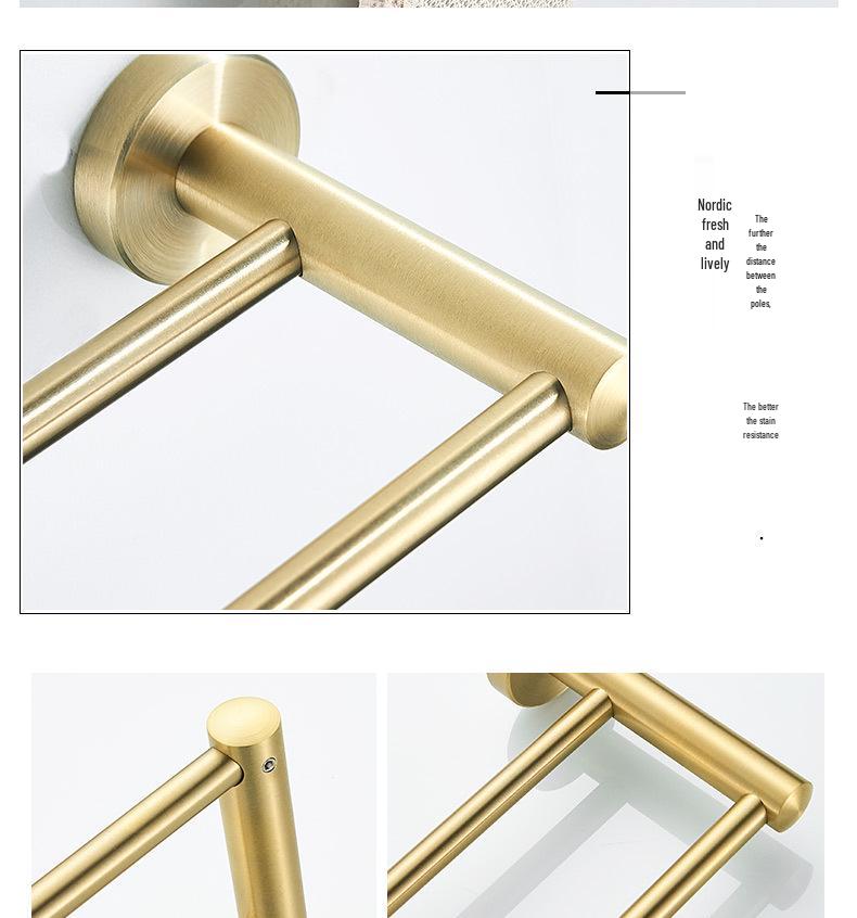 Minimalist Brushed Gold Towel Rack - 304 Stainless Steel Bathroom Hardware Hanger