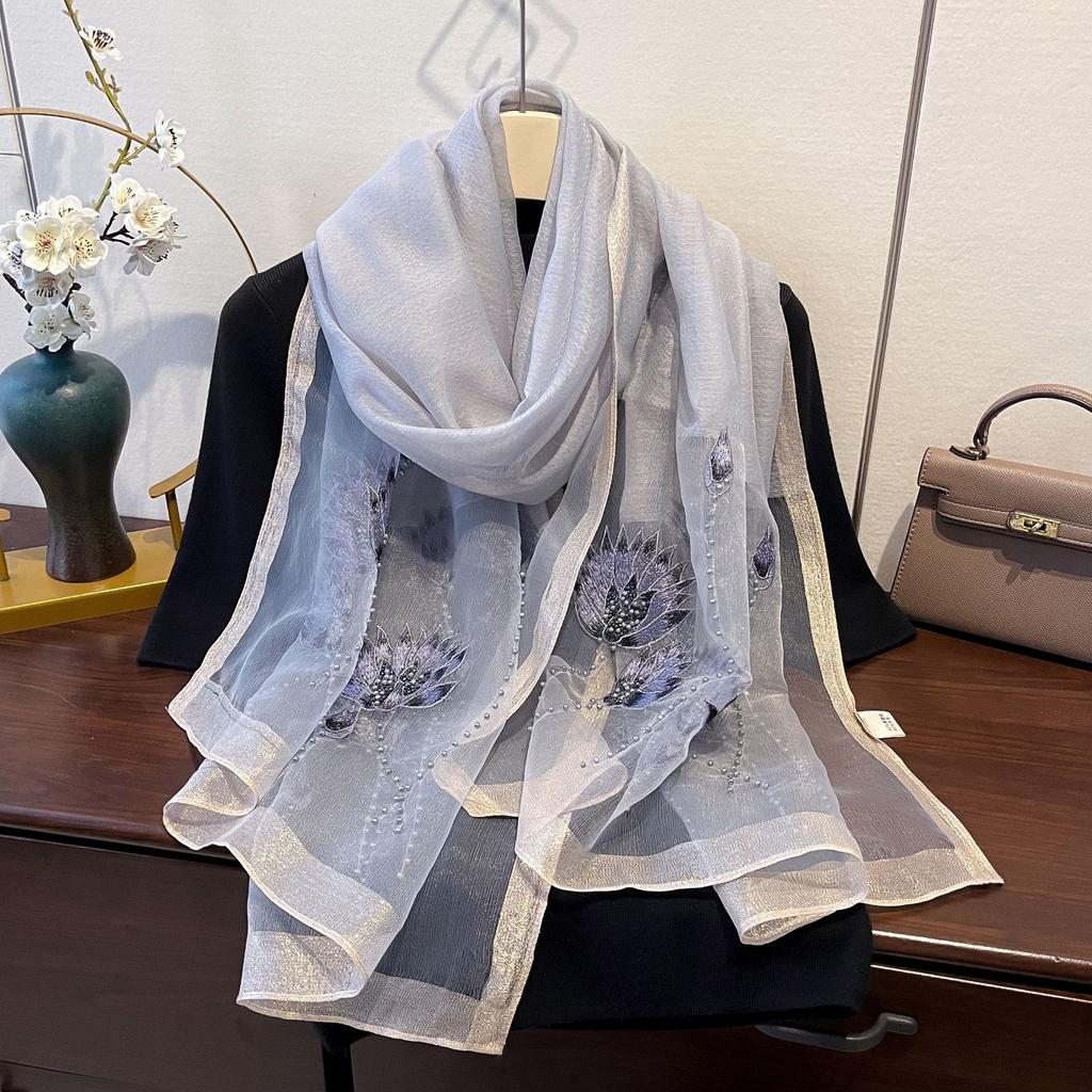 New Korean Style Silk-blend Scarf for Women Thin Embroidered High-end Fashion Exterior Shawl Scarf