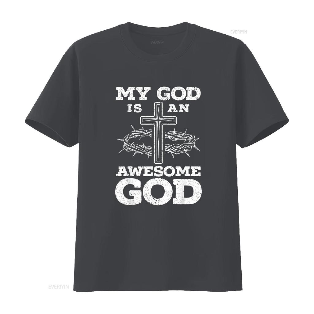 Womens My God Is An Awesome Christian Religious Jesus Christ T Shirt Black 2XL vintage Washed designer clothes Comfortable