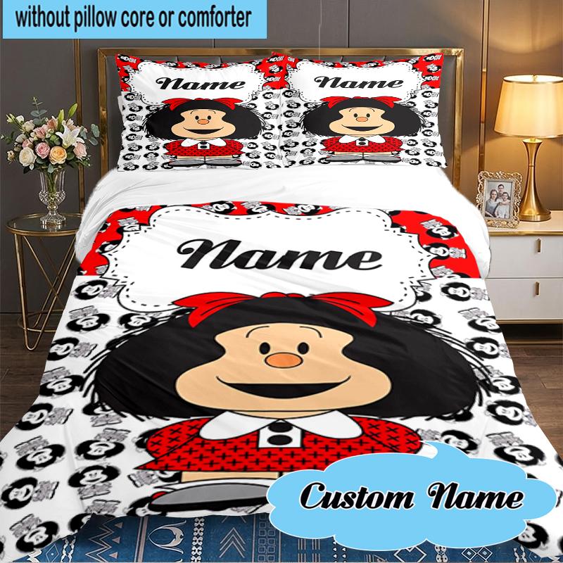 Custom Name Mafalda's Portrait Bedding Set 3pcs, Bedding Set Including 1pc Duvet Cover And 2pcs Pillowcases for Bedroom, Dormitory Gift