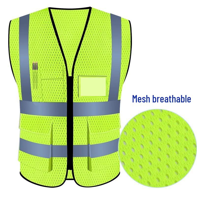 Multi-Pocket Reflective Safety Vest for Construction, Sanitation, and Traffic Workwear - Customizable.