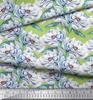 Soimoi Green Japan Crepe Satin Fabric Leaves & Blooming Camellias Floral Print Sewing Fabric Metre 42 Inch