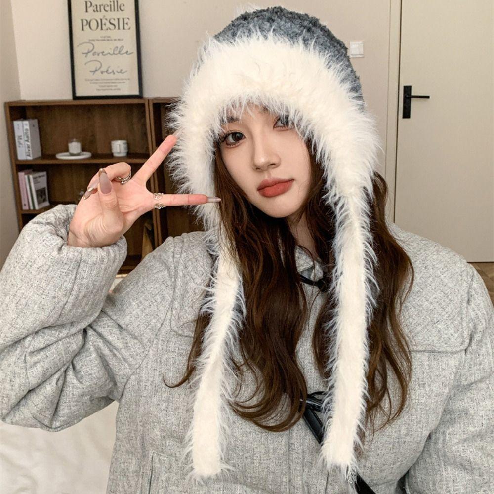 Soft Dopamine Color Beanies Cap Thicken Sweet Knitted Pullover Cap  Female