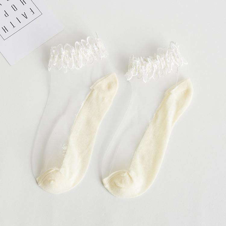 

Fairy Lace Socks Female Short Socks Tide, Summer Thin Transparent Crystal Glass Cute Japanese one size fits all світло-жовтого кольору