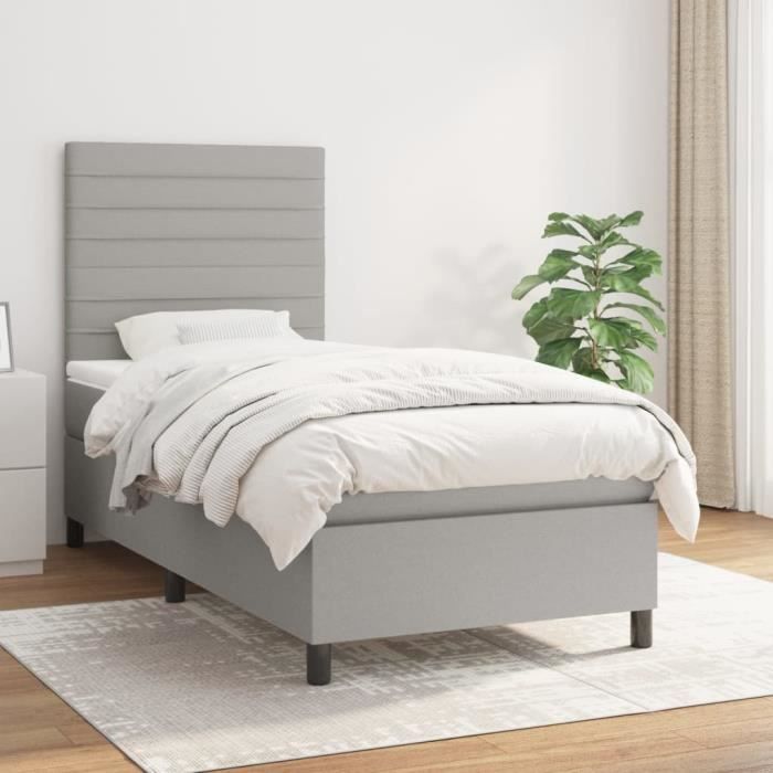 VidaXL Divan Bed with Mattress Light Grey 90x200 Cm Fabric - Model 3141825