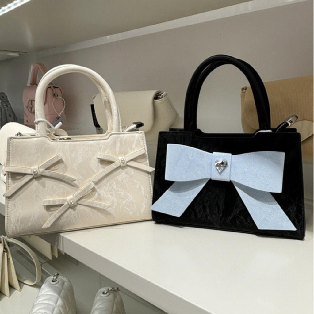 Geantă nouă Bow Girl, dulce și drăguță, de mână, mică, pătrată, versatilă, cu un singur umăr, geantă crossbody pentru femei