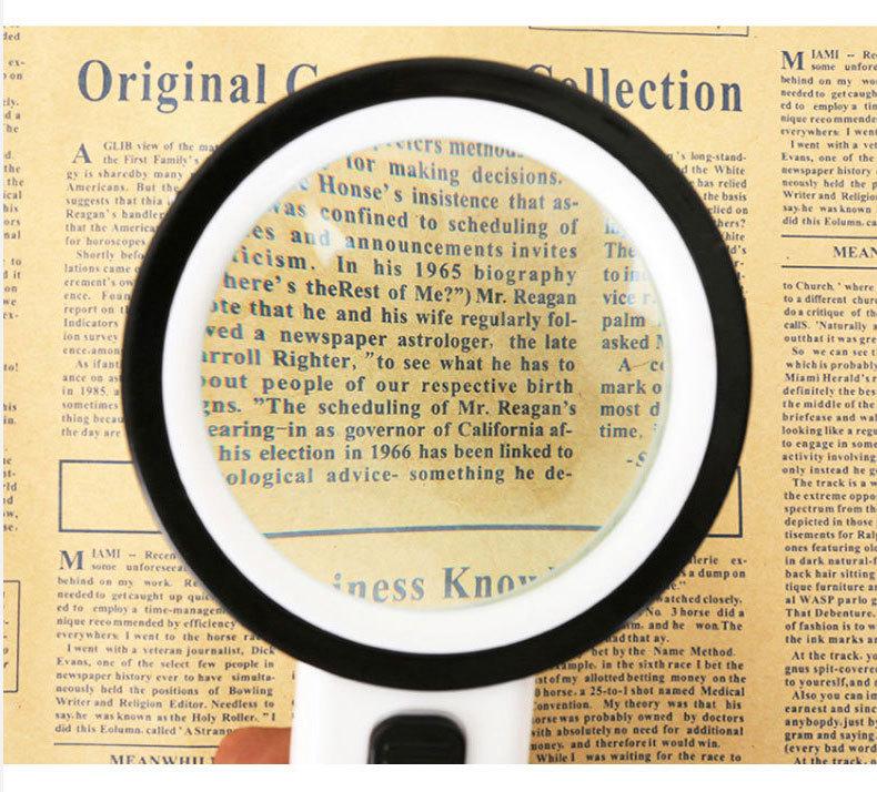 30x Handheld Reading Magnifier with 12 LED Lights - High Magnification Double Lens for Elderly Use