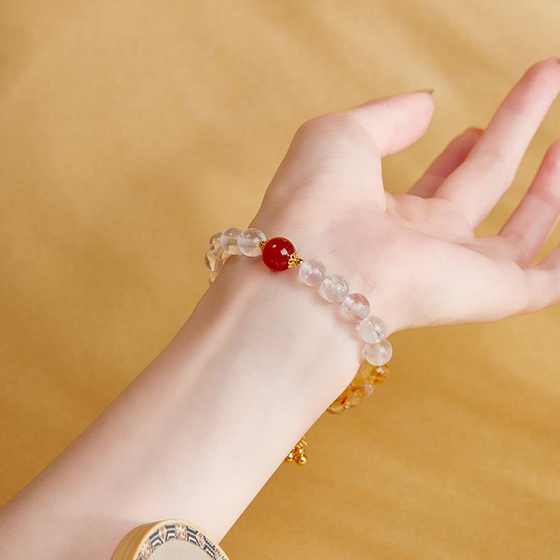 S925 Sterling Silver White Crystal, Red Agate & Yellow Phantom Quartz Women's Bracelet - Attract Love & Elegance