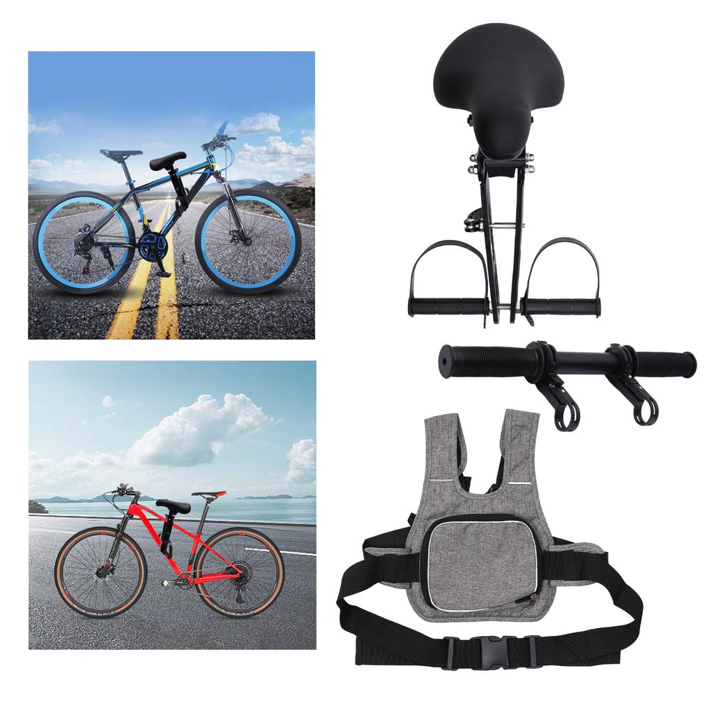 Kids Bike Seat and Handlebar Accessory Combo Pack Front Mounted Bicycle Seats For Most Adult Mountain Bikes Children Aged 3-6ys