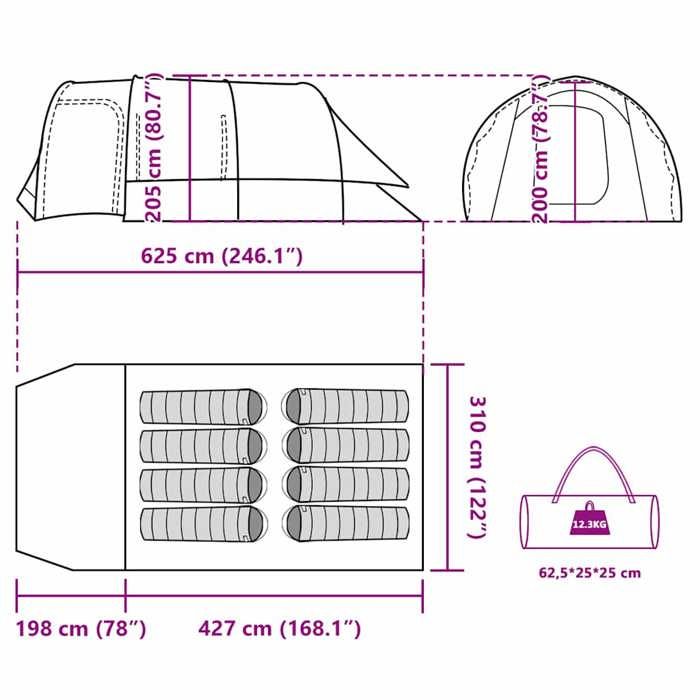VidaXL Tunnel Camping Tent 8 Person Grey Waterproof, Tent, Camping Shelter, Garden Shelter, Camping Tent, Shelter 94736