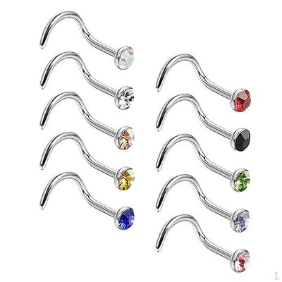 10pcs 18 Curved Nose Studs Cubic Zirconia Rings Jewelry