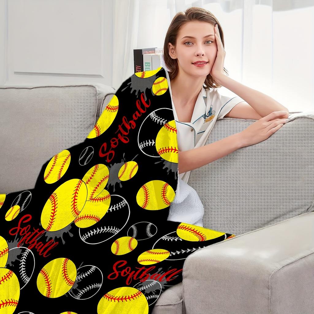 Softball Sports Print Throw Blanket - Dynamic Athlete Pattern Soft Lightweight Accent for Coach Team Girls Gift