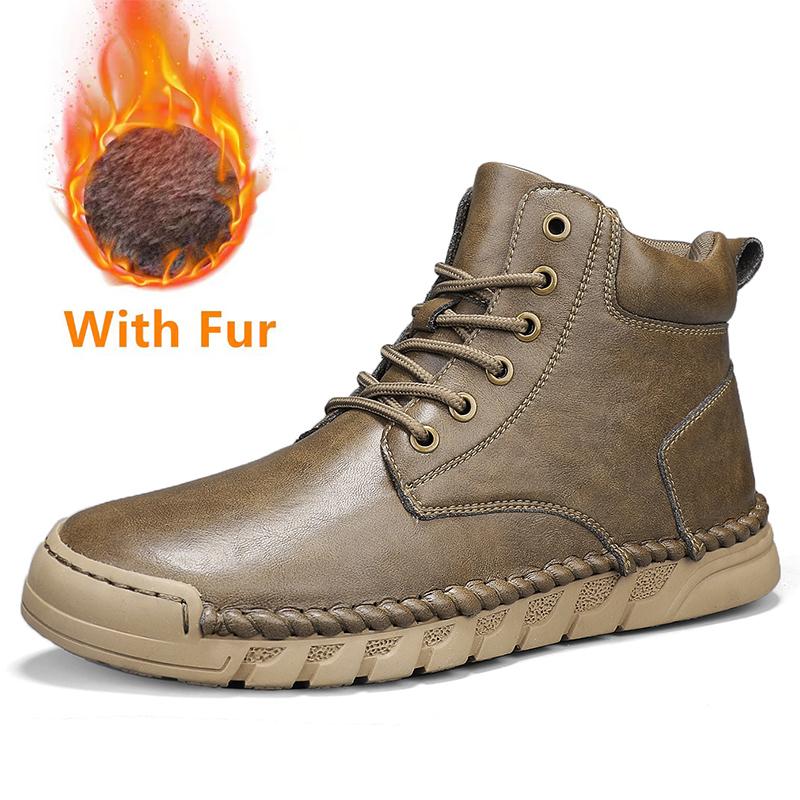 Fashion Casual Leather Men High Top Boots Man Comfy Warm Shoes Fur Winter Snow Casual Shoes Outdoor Platform Ankle Boots Luxury Sneakers