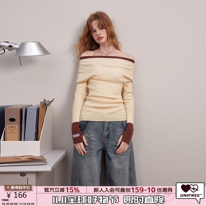 UNIFREE Women s Colorblock One-Shoulder Knit Top M