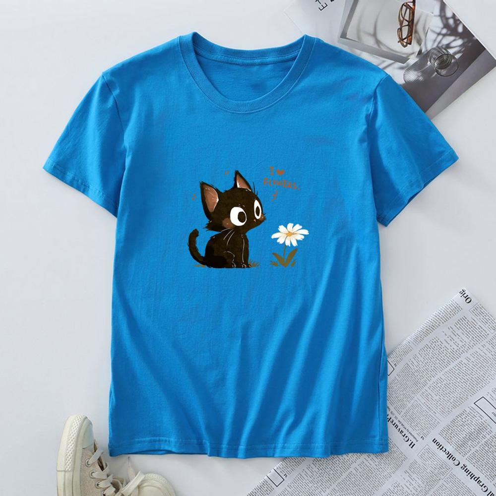 Women's Cotton T-shirt Fashion Kawaii Harajuku Cat Graphic T Shirts Summer Short Sleeve Female Tee Tops Woman Tshirt Clothing