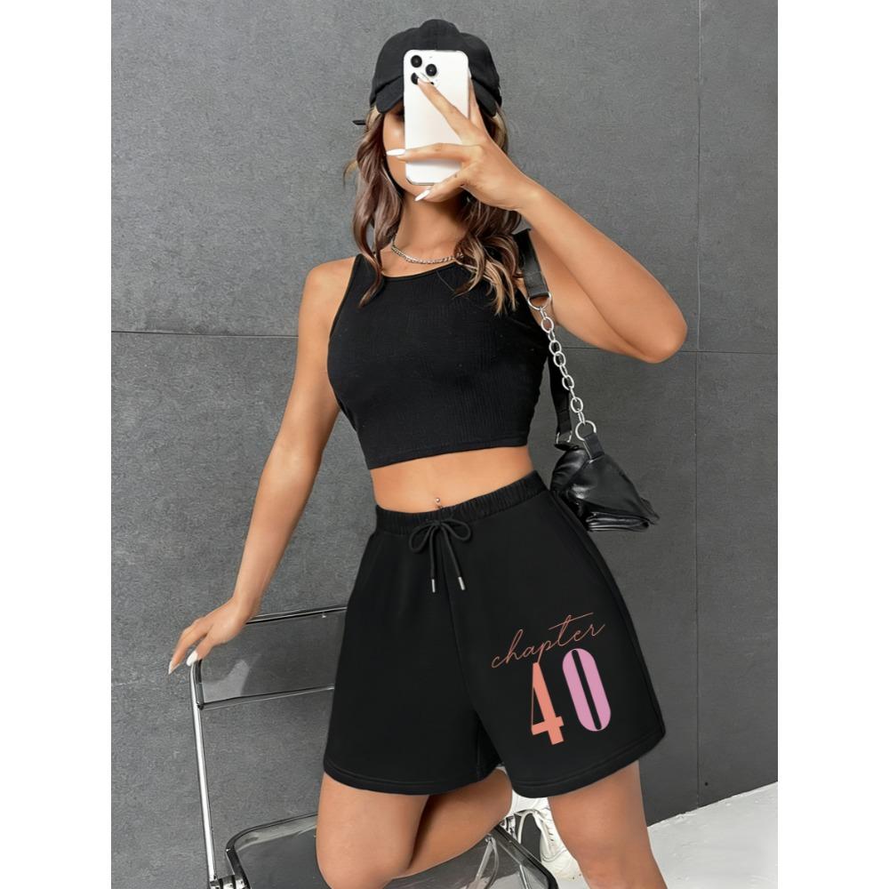 

Pant Chapter 40 Art Letter Print Short Pants Casual Elasticity Women S Shorts Gym Pocket Summer Sportswear Clothes S