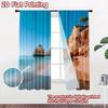 2D flat printing 2pcs Curtain Cliff beach ocean wave Digital Printed Polyester Drapes Party Decorations for Parties and Everyday