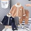 Kid's 2 Piece Printed Suit Short Sleeve Button Up Top Wide Leg Pants Suit Set Pajamas Home Casual Suit