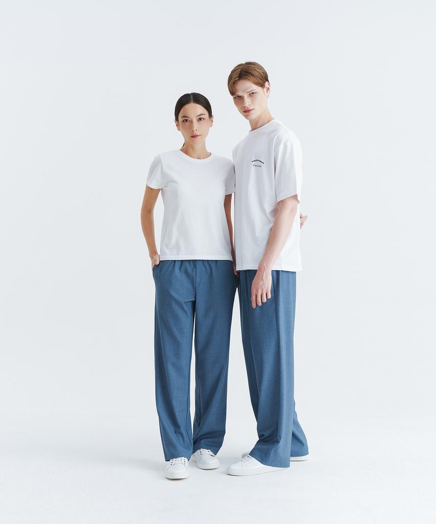 WHOLOVESART Unisex Semi-Wide Elastic Waist Slacks Smoke Blue