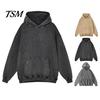 Haut Douillet d'Automne Automne Printemps Sweat à Capuche Unisexe Grande Poche à Capuche Ample Délavé Usé Élastique Poignets et Ourlet Épaules Inclinées Couleur Unie