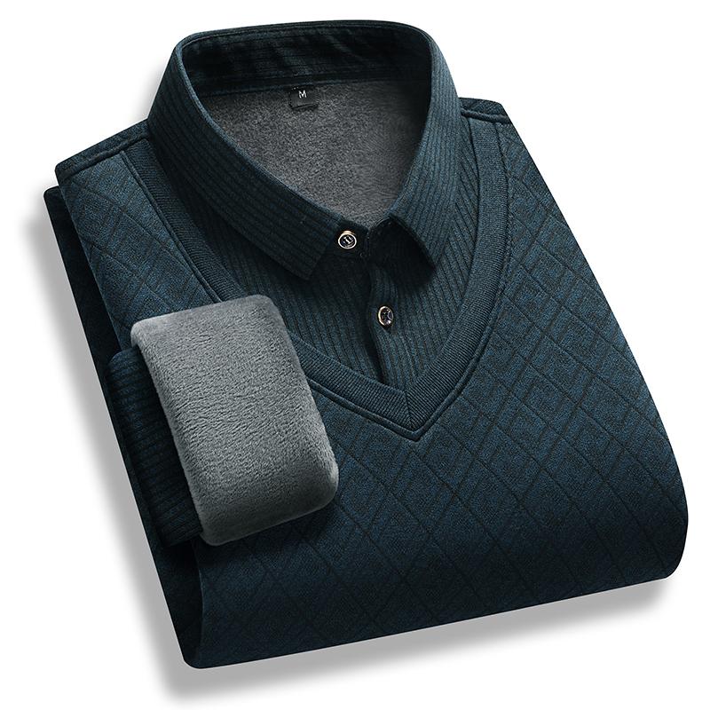 

Winter Autumn Pullovers Men s Warm Middle Aged Undercover Polo Neck Sweaters Striped Lined Shirt Sweaters XXXXL зелений