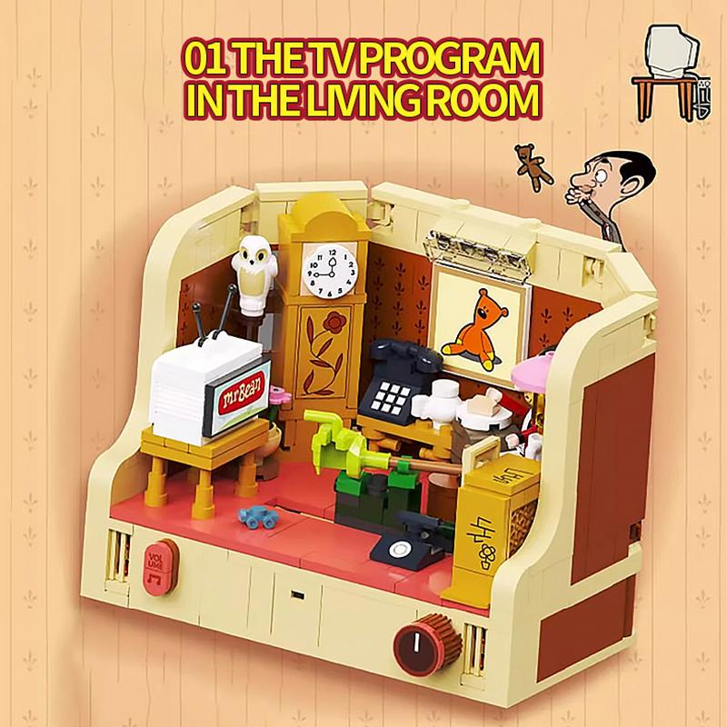 Anime Mr.Bean House Scene Series Building Block Creativity Classic Houses Model Bricks Decoration Puzzle Toy For Kids Gifts