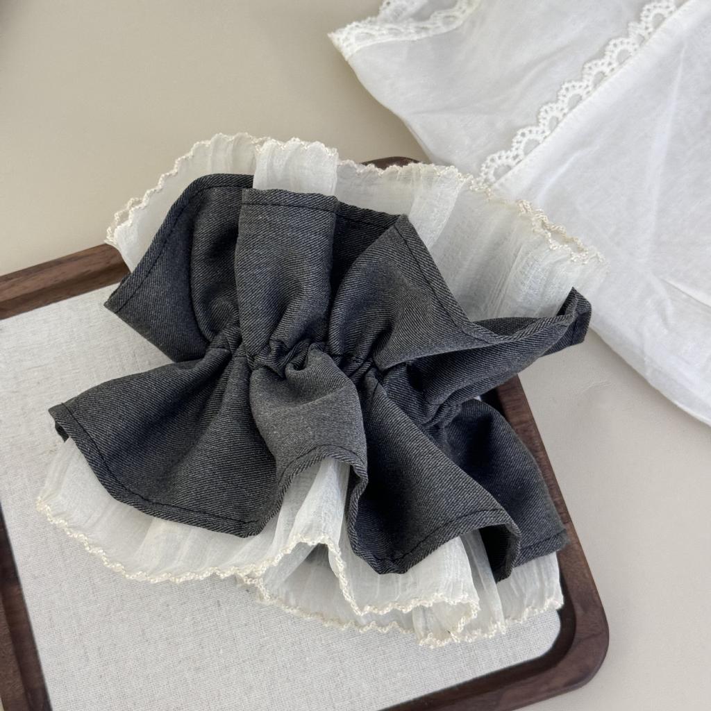 Korean Blue Mesh Large Intestine Hair Band Fresh Simple and Gentle Flower Ponytail Tie High-end Hair New In Accessory Vintage
