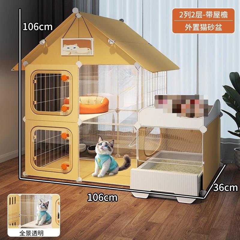 Villa Transparente para Gatos Caja de Arena Extra Grande Inodoro Interior Configuración de Una Habitación Un Salón Jaula para Gatos Hogar Espacioso Sistema de Residencia para Mascotas