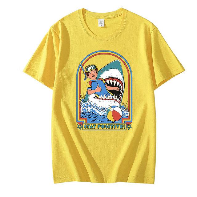 

Это я Смешно Оставайтесь позитивными Акула Атака Ретро Комедия Смешные принты Унисекс Футболки WoUnisex Летняя футболка Уличная одежда Топы Футболка Пары 4XL