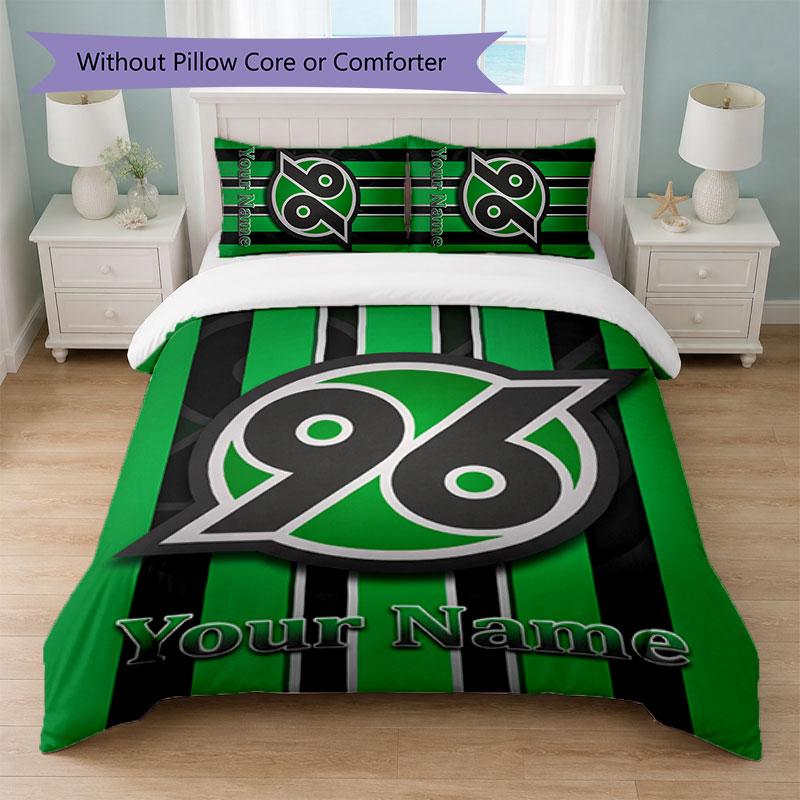 Set Biancheria da Letto Personalizzato Hannover 96 con Nome Testo 1 Copripiumino+2 Federe Logo Calcio Regalo Personalizzato per Occasione Speciale Decorazione Camera da Letto