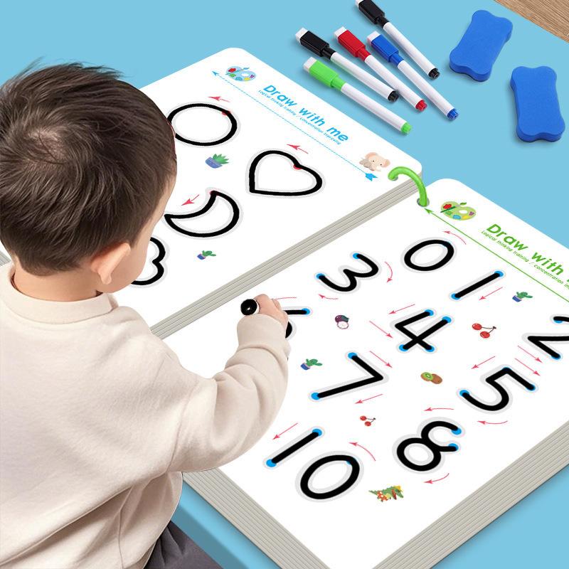Educational Kids Magic Copybook Set Reusable Tracing Workbook for Handwriting Skills