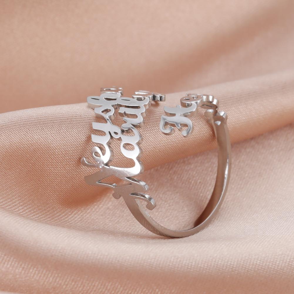 Lemegeton Customized Name Rings For Women Family Stainless Steel Couple Ring Personalized Stackable Name Jewelry Mother Gift