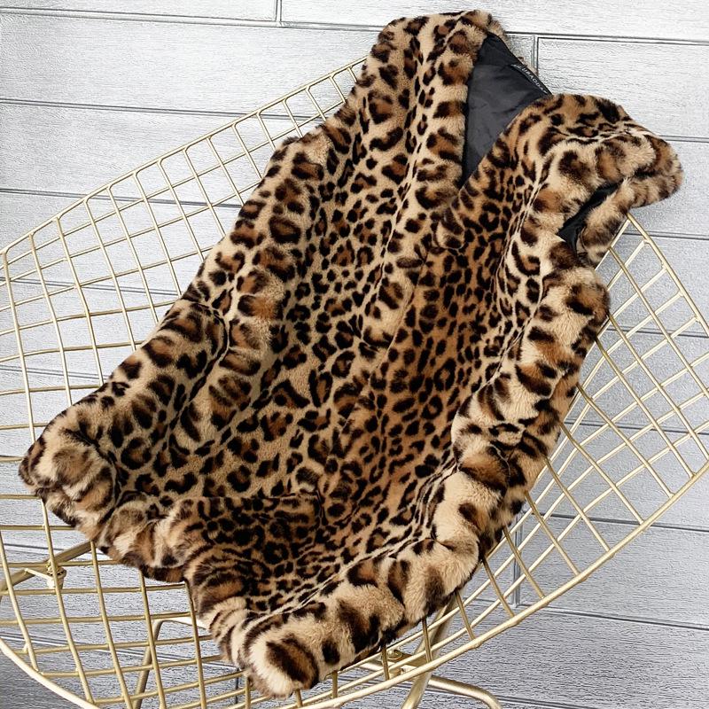 Leopard Print Faux Fur Winter Vest - Women's Mid-Length Soft Warm Coat