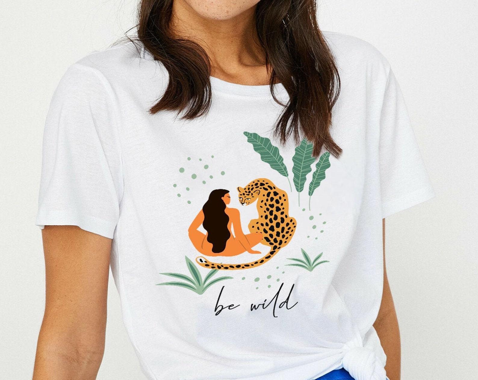 Be Wild, Leopard Tee, Leopard Illustration, Jungle T Shirt, Graphic T-Shirt, Graphic Tee, Aesthetic, Tumblr, Women s T-Shirt, Unisex L