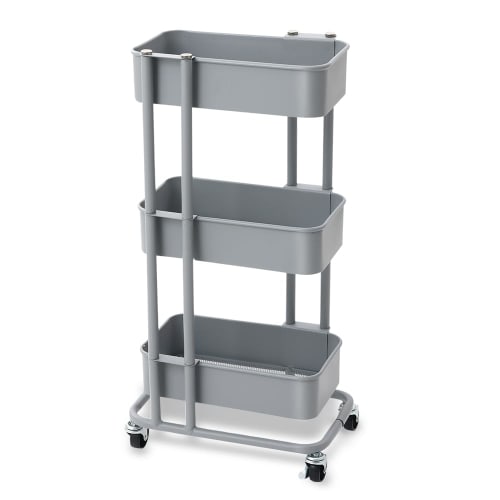 Iris Plaza Kitchen Cart, Condiment Rack, Basket Rack, Slim Storage Cart, 3 Tiers, 27.3cm Wide x 38.5cm Deep x 78.1cm High, with Casters, Gray