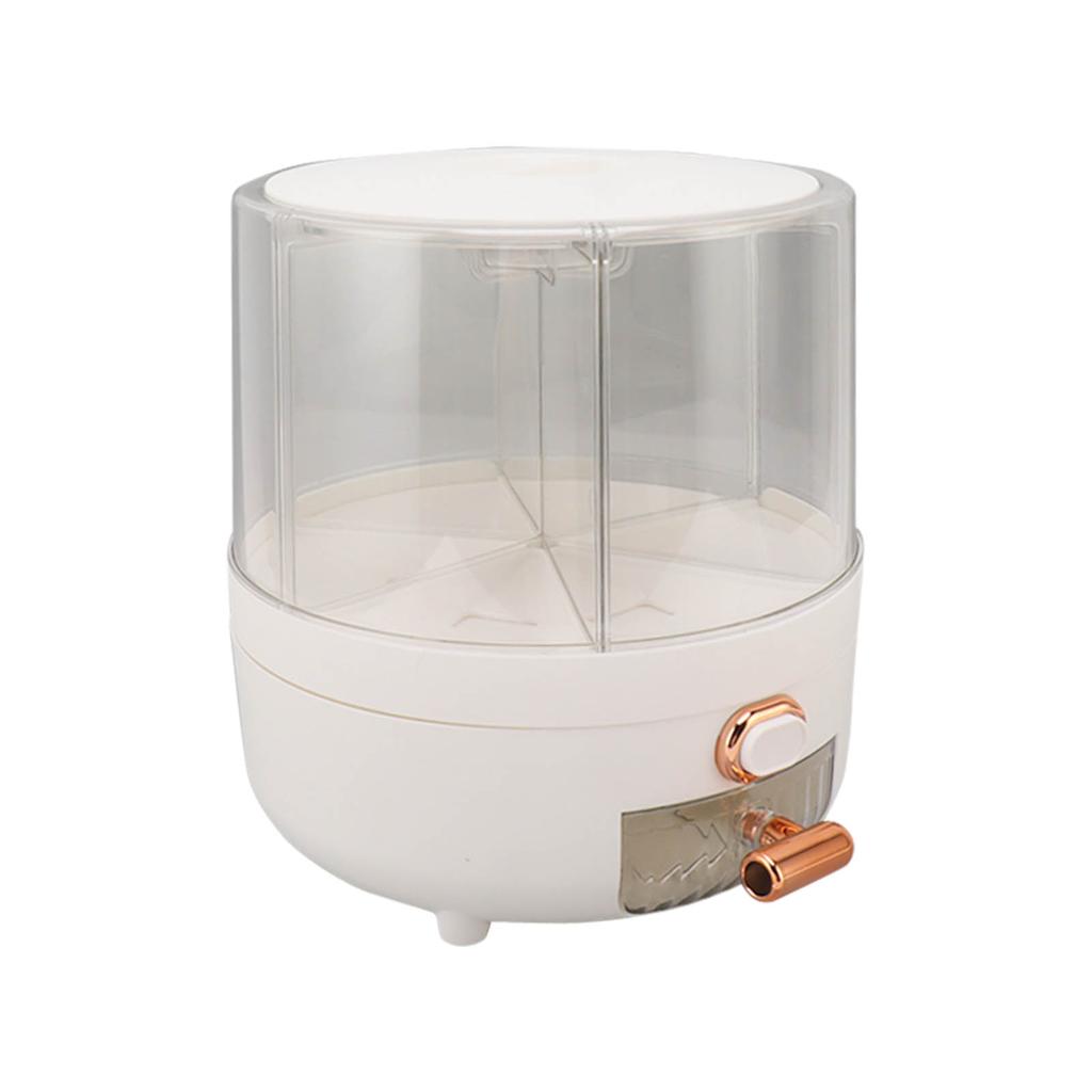 360 Degree Rotating Grain Dispenser Plastic 6 Compartments Kitchen Storage Container for Rice Beans White