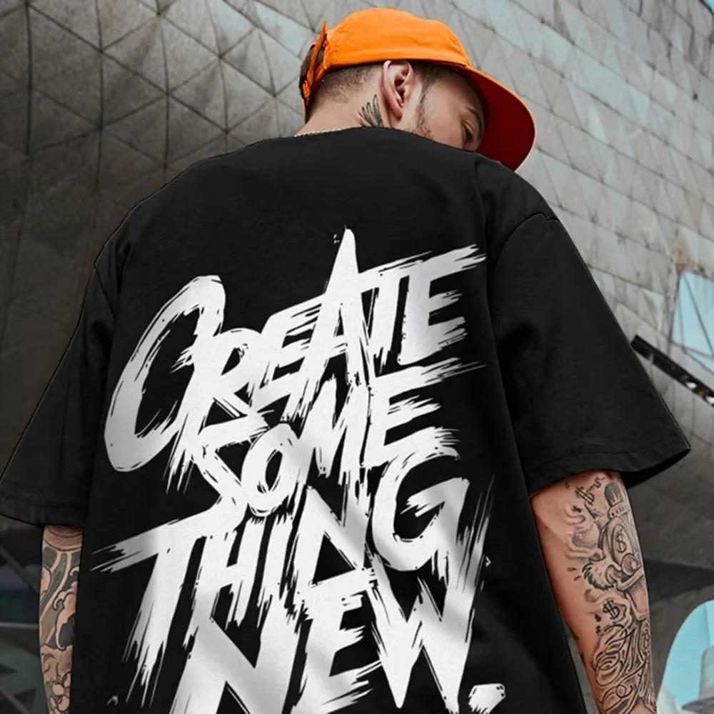 2023 T-shirt Summer New Fashion Men's Smiling Face Letter Print Pattern Casual Loose Street Fitness High Quality Cotton Top