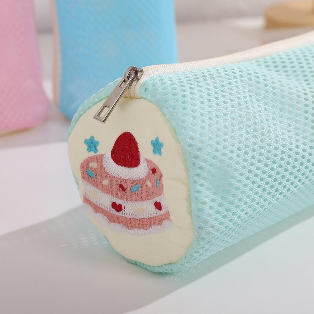 Mesh Pencil Case Cylinder Stationery Bag Durable Pencil Pouch  Students