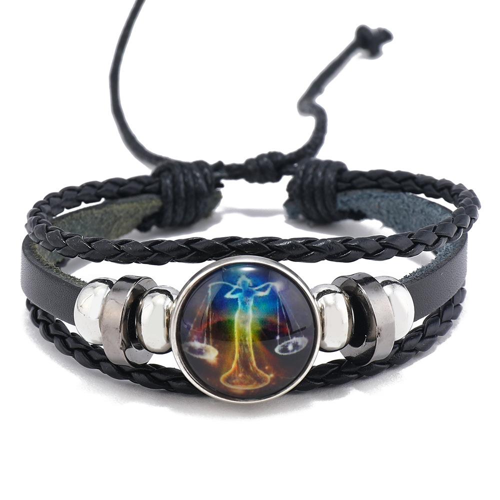Bracciale Coppia Corda Mano 12 Costellazioni Multistrato Intrecciato Luminoso Gioiello, Unisex, San Valentino, Regalo di Compleanno
