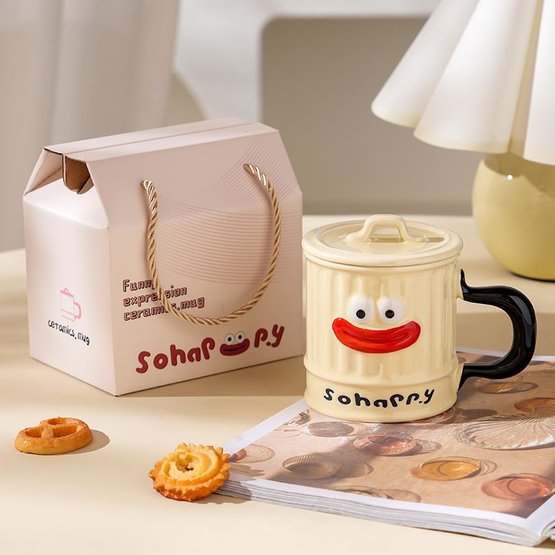 Creative Cute Ceramic Cup with Lid High Value Household Couple Water Cup Gift Box High End Souvenir Gift Mug