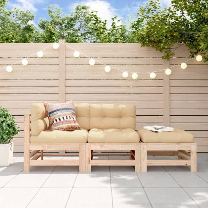 VidaXL Garden Lounge Set 3 Pcs with Cushions Solid Wood 3186032